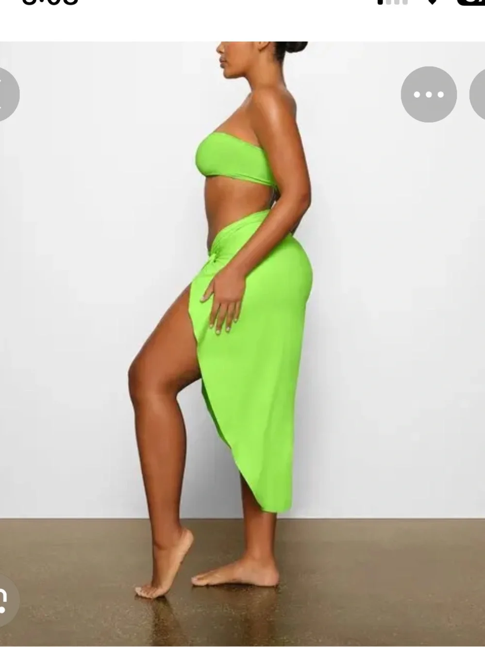 SKIMS Neon Green Scoop Neck One-Piece Swimsuit with matching skirt